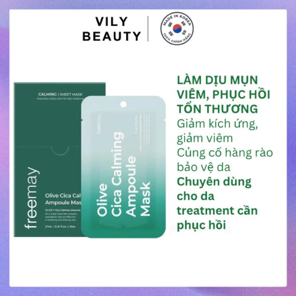 Mặt Nạ Chuyên Sâu Dịu Da Giảm Kích Ứng Phục Hồi FREEMAY OLIVE CICA CALMING AMPOULE MASK 27ML