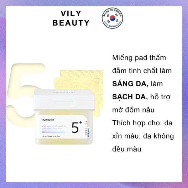 Toner pad tẩy da chết làm sáng da Numbuzin No.5 Vitamin-Niacinamide Concentrated Pad 180ml